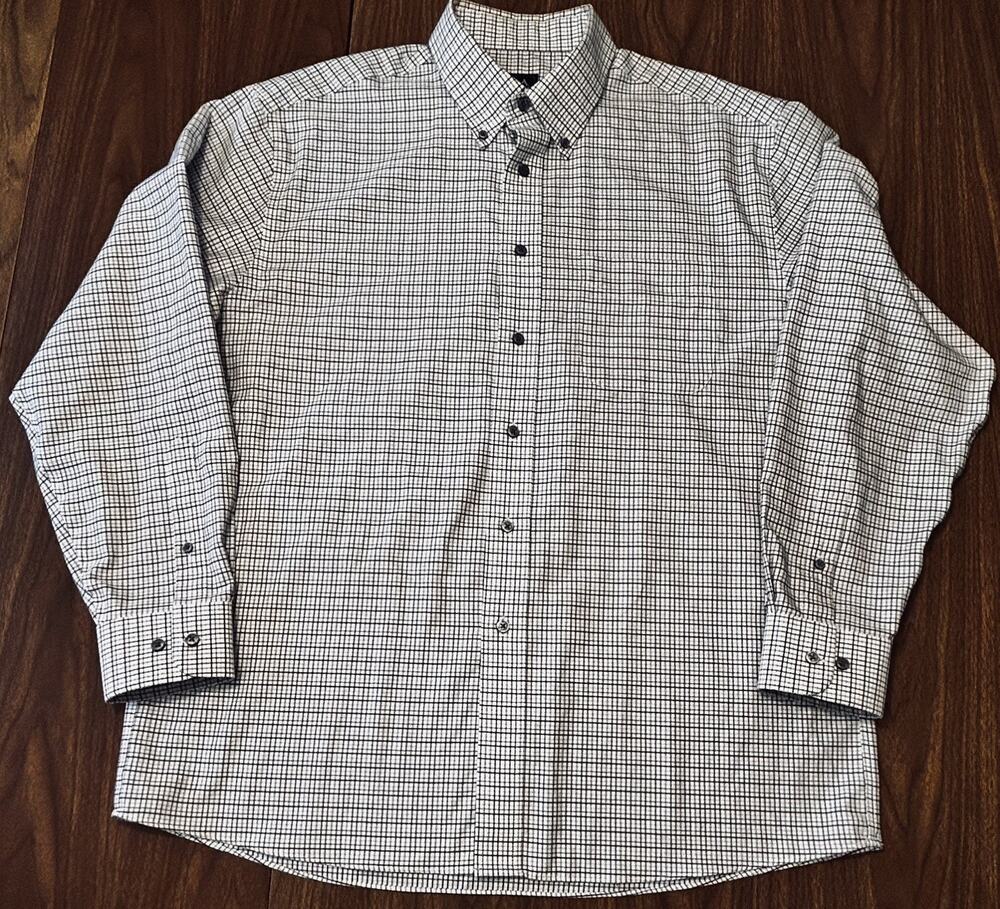 Jos. A. Bank Traveler Blue/Maroon Plaid Long-Sleeve Button-Down Cotton Shirt - L